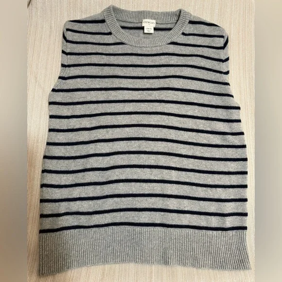 J.CREW Crewcuts Elbow-Patch Crewneck Sweater, Grey Navy Stripes - Boys L (10-11) - Picture 3 of 7